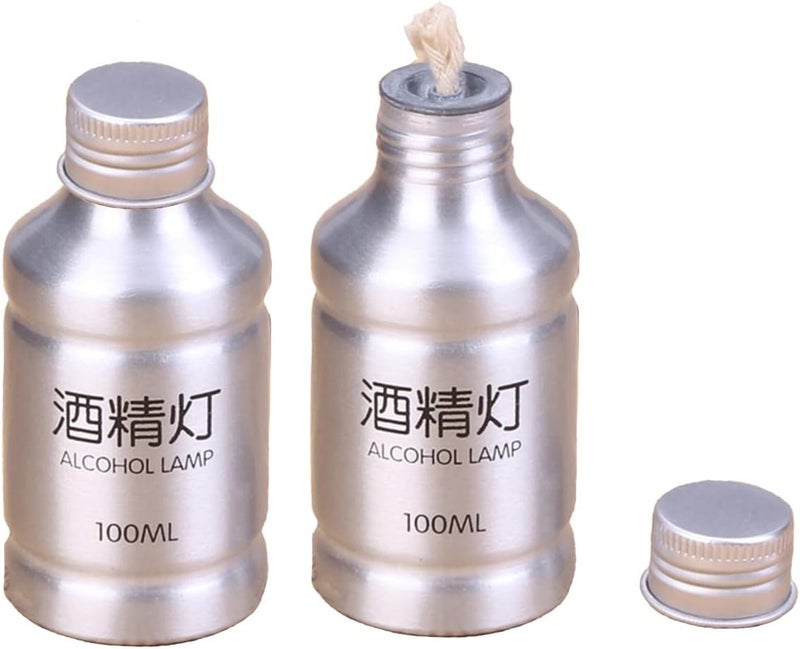 SKYPRO 2 Packs Portable Alcohol Burner Lamp Case 100ml Aluminum Alloy Stoves Alcohol Lamp for Outdoor Hiking Picnic Lab Equipment - Silver - Image 1